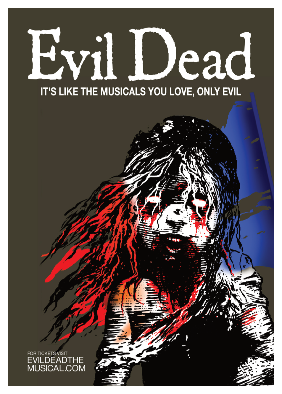 An Evil Dead parody poster of Les Miserable. The girl, Cossette, looks like a zombie. Poster reads Evil Dead. It's like the musicals you love, only evil.